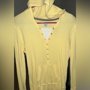 Womens Layered Yellow Hoodie With Snaps Size Large